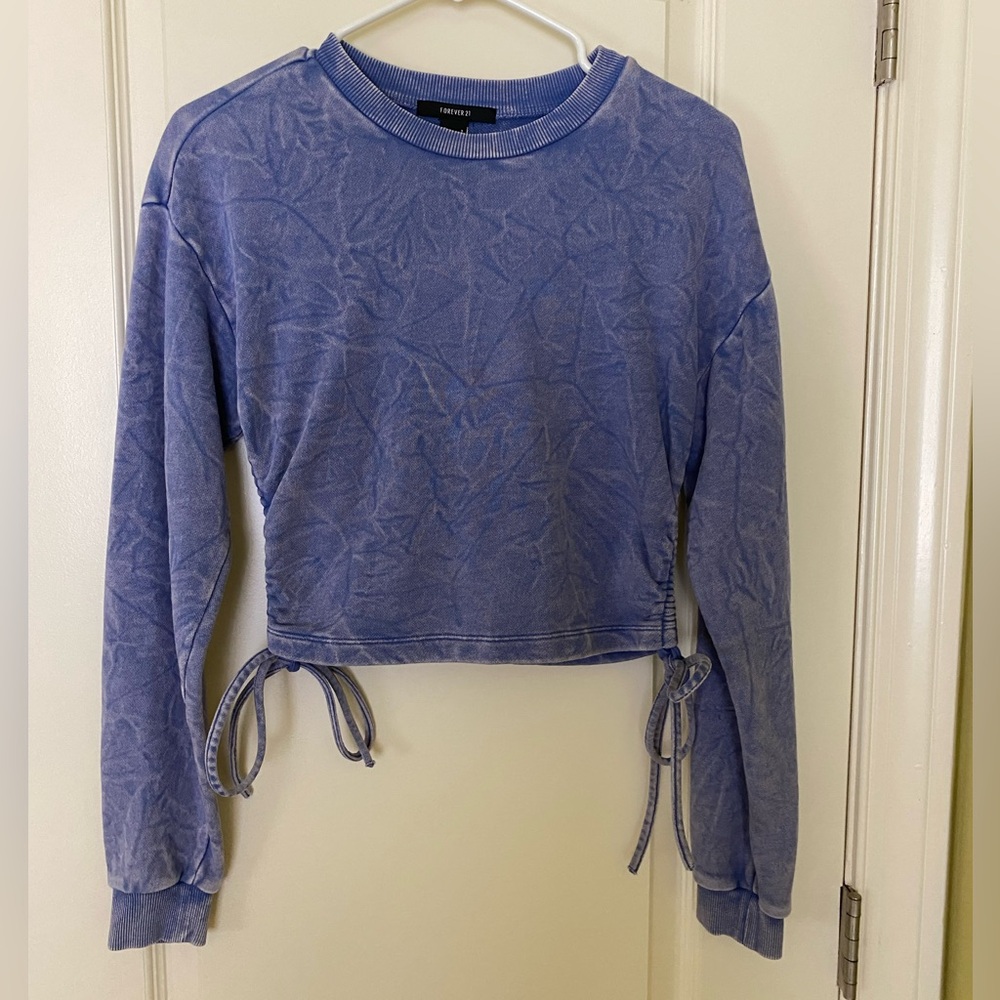 Forever 21 Blue Patterned Drawstring Sweatshirt